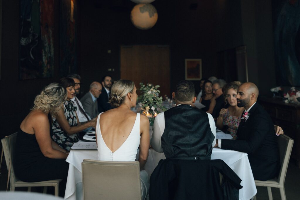 Harvest table microwedding dinner reception at Bar Lurcat in downtown Minneapolis