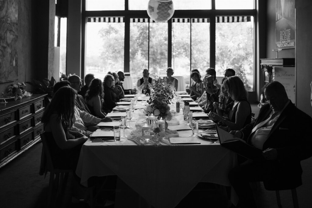 Harvest table microwedding dinner reception at Bar Lurcat in downtown Minneapolis