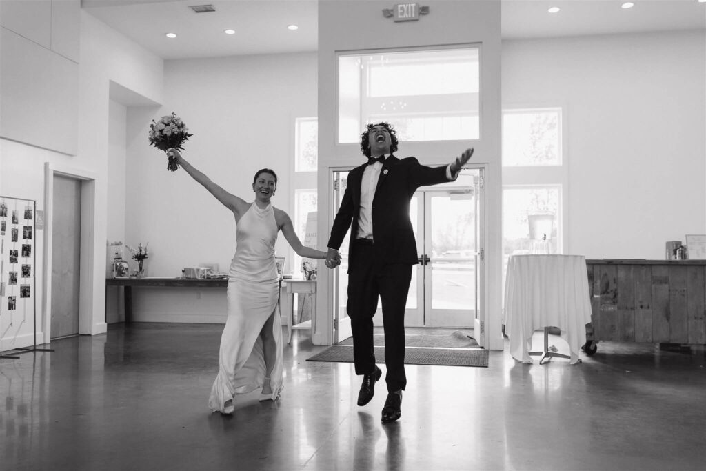 Bride and groom make their grand entrance as man and wife