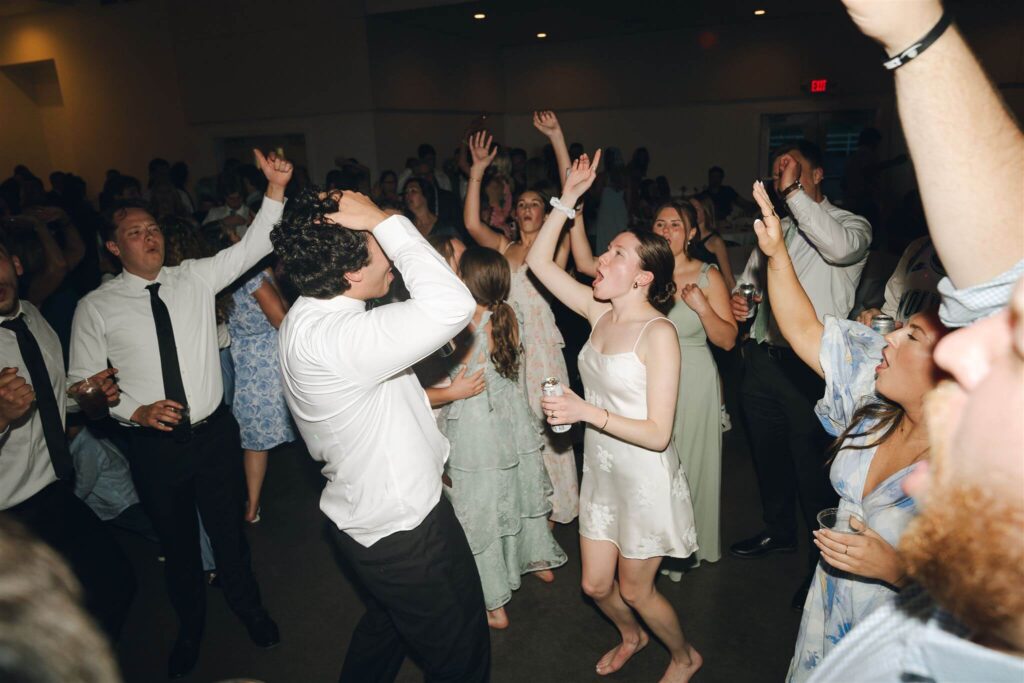 Bride and groom dance during wedding reception