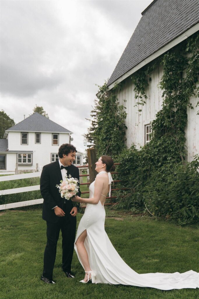 Groom exclaims in excitement at his first look of his bride-to-be