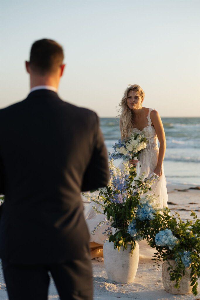 Bride makes funny face at groom in Florida destination elopement