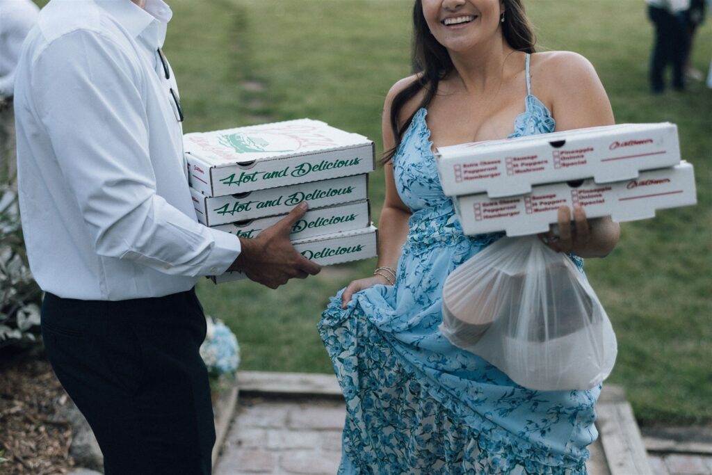 Groomsman and bridesmaid save the day with pizza delivery