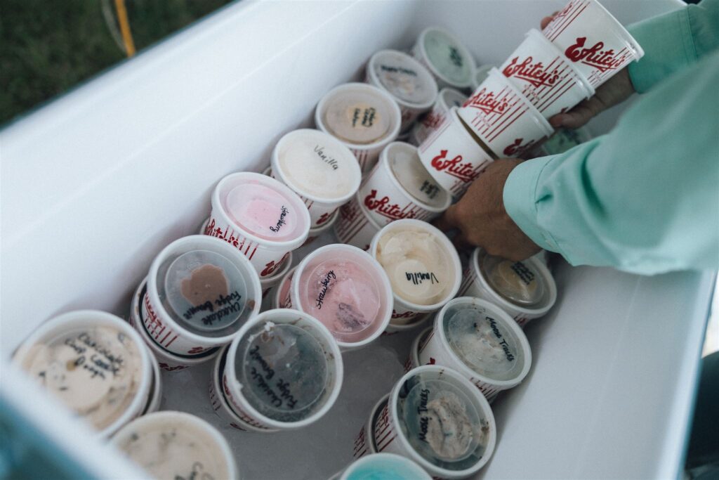 Whitey's Ice Cream sits in a cooler 