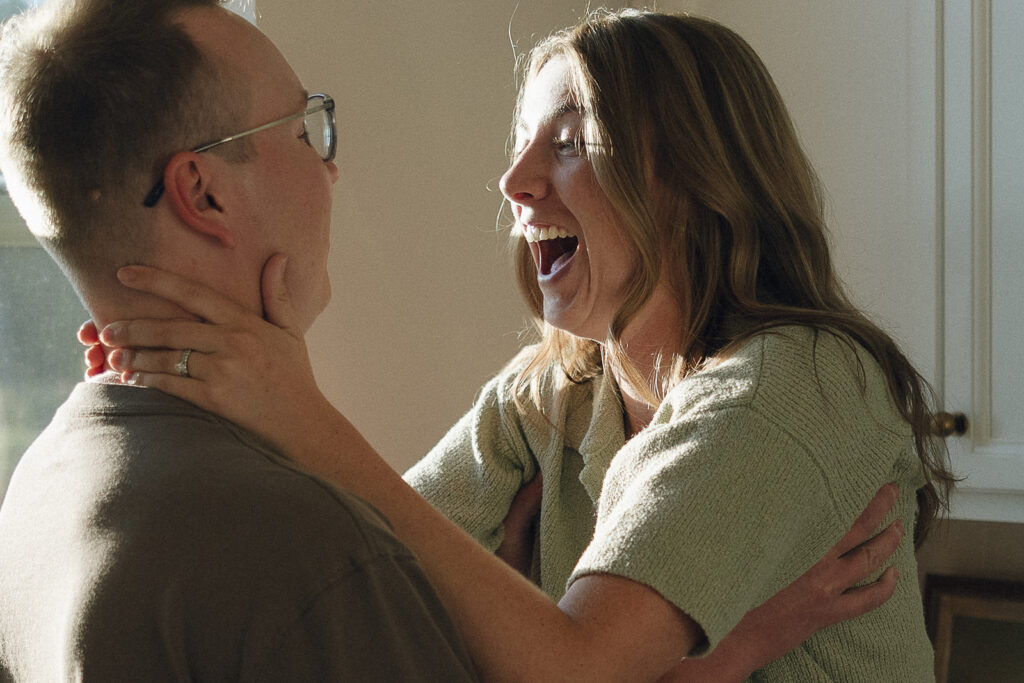 Couple grins during Minnesota couples photography session