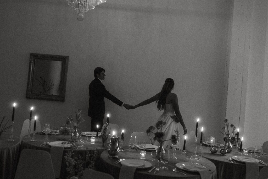 Newlyweds walk hand in hand after their vows at Minneapolis microwedding
