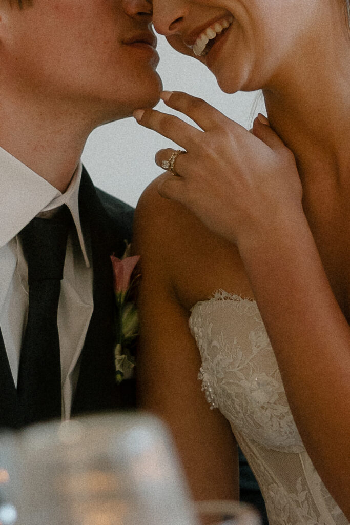 Intimate portrait of bride and groom at their microwedding