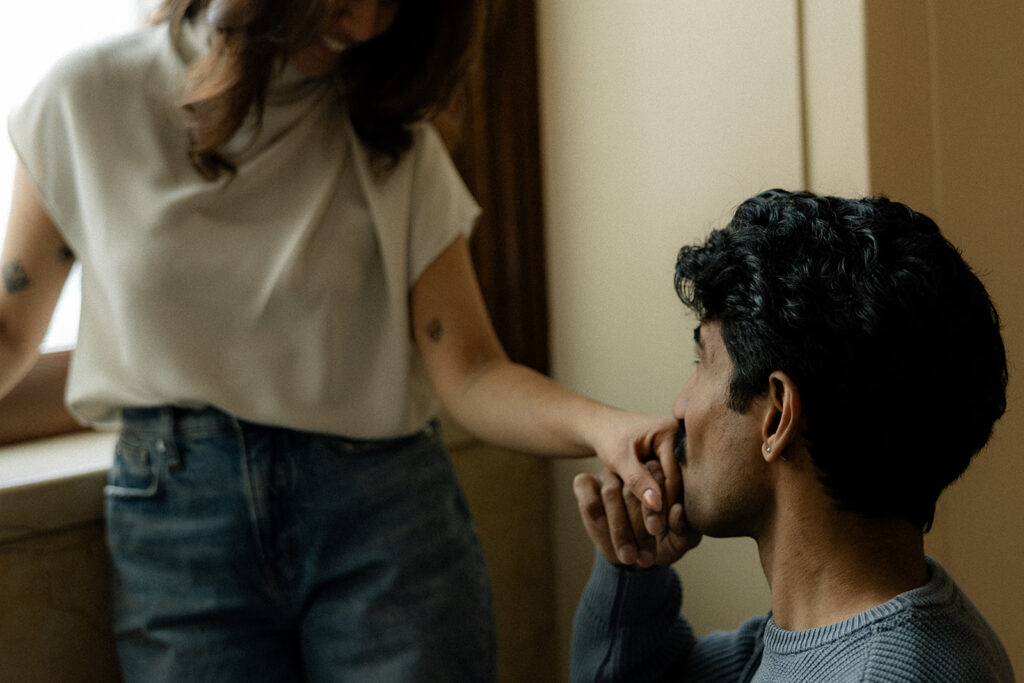 Close-up embrace with golden-hour light, pure cinematic energy