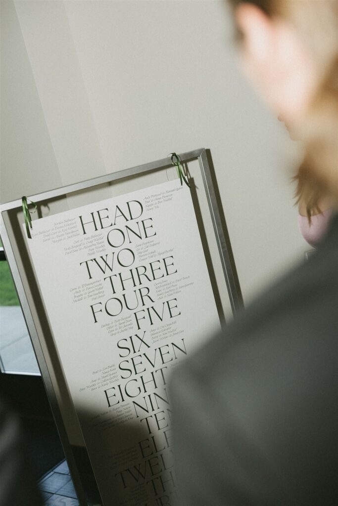 Oversized seating chart with modern typography